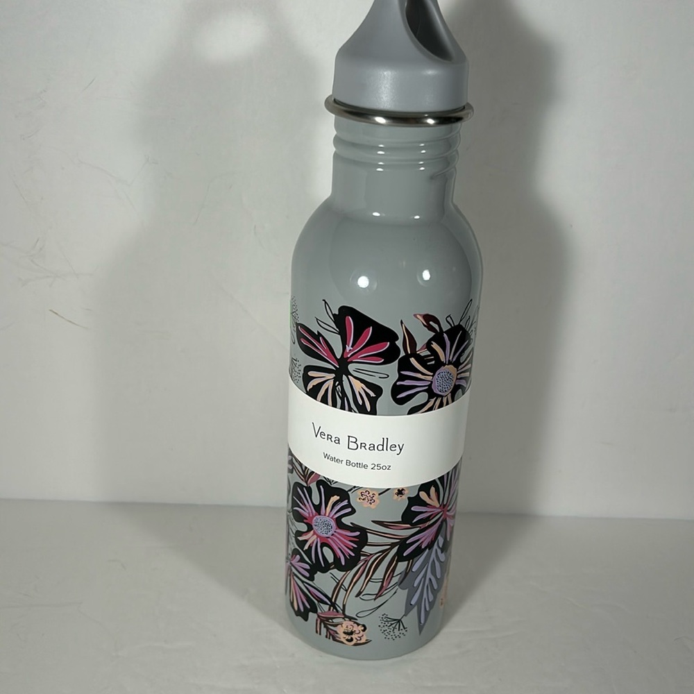 Vera Bradley Stainless Steel Water Bottle Sun Washed Tropical 25oz Gray Flowers